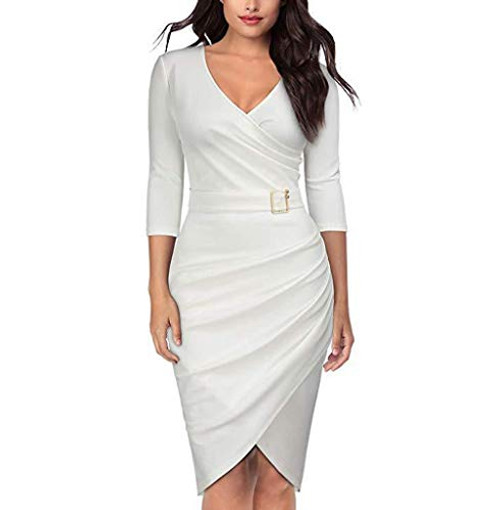COOKI Women's Elegant Dresses Sexy Bodycon Long Sleeve Sexy Solid Color V Neck Midi Club Dresses Evening Cocktail Party Dress White COOKI Women's Elegant Dresses Sexy Bodycon Long Sleeve Sexy Solid Color V Neck Midi Club Dresses Evening Cocktail Party Dress White