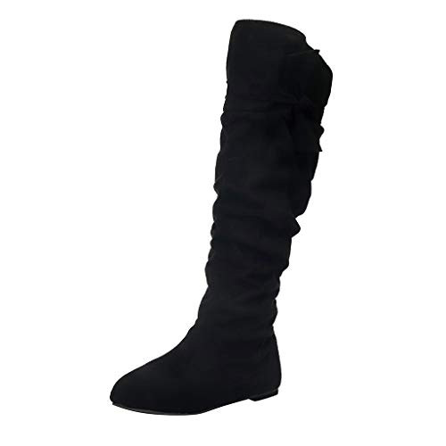 Knee High Winter Boots-RQWEIN Women's Wide Width Stitched Tall Boots with Knotted Long Boots Flat Shoes Black