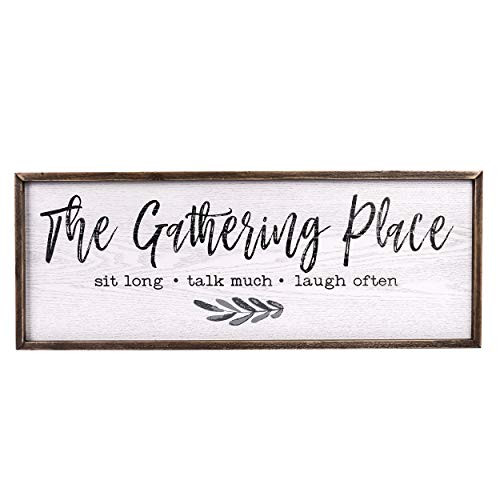 TERESA'S COLLECTIONS Gather Sign Large Farmhouse Kitchen Wall Sign Wooden Family Sign Rustic Wall Art Decor Sign for Dining Room Home Decor - The Gathering Place -32 x 12 inch-