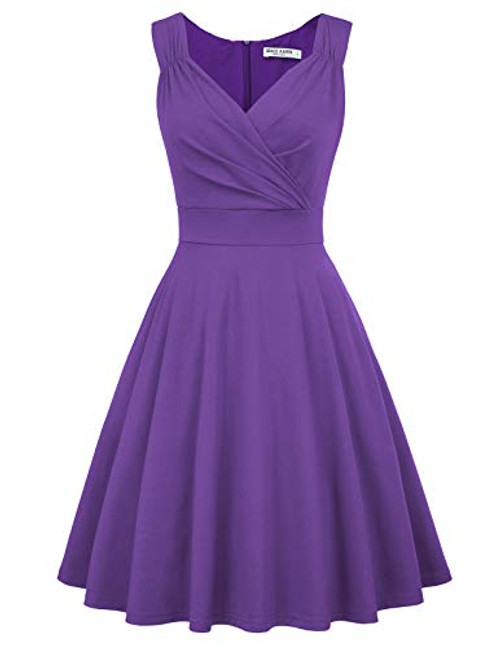 50s Retro Flared A-line Bridesmaids Dress Wear to Work Size XL Purple CL698-9