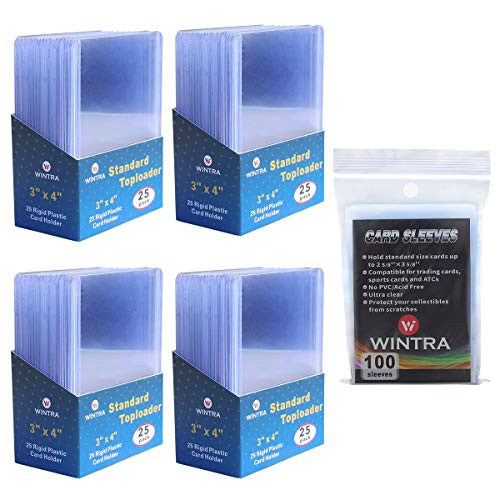 WINTRA 3inch x 4inch Toploaders and Penny Sleeves Bundle for Trading and Sports Cards - Including 100 35pt Toploaders and 100 Clear Soft Card Sleeves -100 toploaders Plus 100 Sleeves-