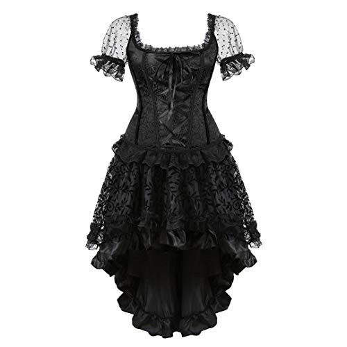 Steampunk Corset Skirt Renaissance Corset Dress for Women Gothic Burlesque Corsets Costumes 6X-Large Black