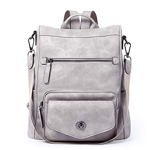 CLUCI Backpack Purse for Women Leather convertible Fashion Designer Bookbag Ladies Travel Large Anti-theft Shoulder Bags Two-tone Light gray
