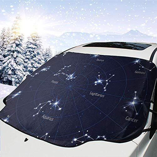 Car Front Window Windshield Snow Cover- Sky Star Map with Geometric Circle Space Night Horoscopes Chart Dark-Car Sunshades Thicker Waterproof Guard Cover -57.946.5-