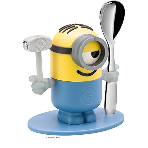 WMF Minions Egg Cup with Spoon Plastic Cromargan Polished Stainless Steel Dishwasher Safe Yellow Blue Without Engraving