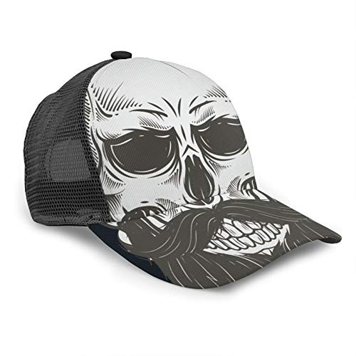 MFILUDTY Trucker Hat Bearded Skull Print Mesh Baseball Cap Adjustable Dad Hats for Women  and  Men Black
