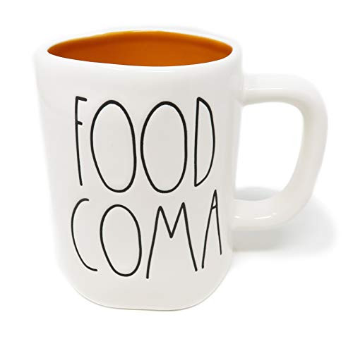 Rae Dunn By Magenta FOOD COMA Ceramic LL Coffee Tea Mug With Orange Interior 2019 Limited Edition