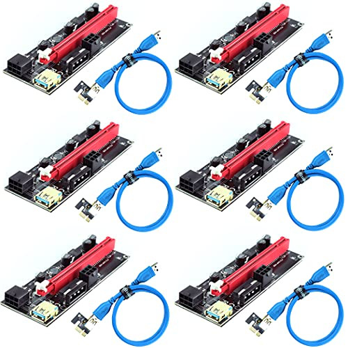 Ziyituod PCIe Riser for Bitcoin Litecoin ETH Coin Mining-VER009S GPU Riser Express Kits 16X to 1X -Dual 6PIN / MOLEX--60cm USB 3.0 Cable VER009S 6PCS