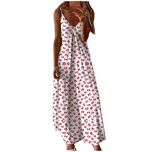 Kaitobe Womens Dresses Casual Summer Sundress Sleeveless Tie Dye Print V Neck Maxi Long Dress Loose Tunic Tank Dress White