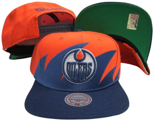 Mitchell  and  Ness Edmonton Oilers Snapback Adjustable Plastic Snap Back Hat/Cap Blue