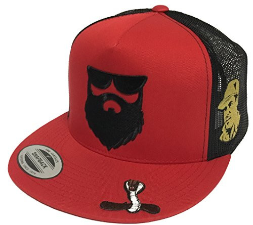 EL SEÑOR DE LA Barba Y EL Chapo Guzman Cobra EN LA VISERA 3 Logos HAT RED Black MESH EL SEÑOR DE LA Barba Y EL Chapo Guzman Cobra EN LA VISERA 3 Logos HAT RED Black MESH