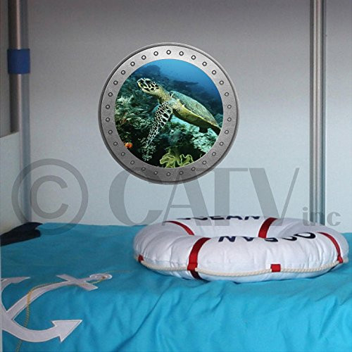Porthole vinyl lettering decal home decor wall art saying nautical ocean (Turtle)