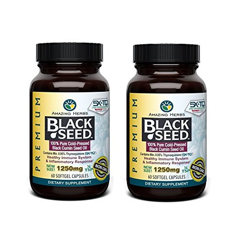 Amazing Herbs Premium Black Seed Oil 1250mg - 60 Softgels - Cold-Pressed Black Cumin Seed Oil - Immune System -2 Pack-