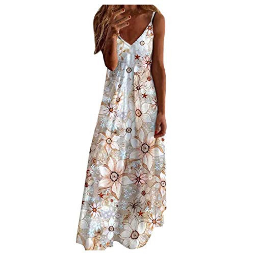 Women's Dress-Women Tropical Print Halter Backless Maxi Dress Sexy Sleeveless Beach Dress-Sun Dresses for Women Casual Party-White-X-Large-