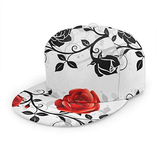 Unisex Snapback Hats-Floral Rose Ivy with Leaves Spring Adjustable Printed Hip Hop Flat Bill Baseball Cap