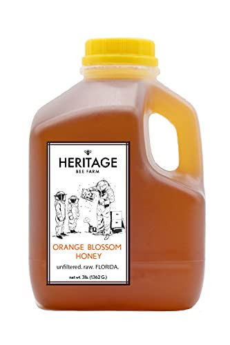 Heritage Bee Farm 100 percent Pure. Raw. Florida. Orange Blossom Honey- 3 Pound Jug- Local Raw Honey Direct from the Apiary