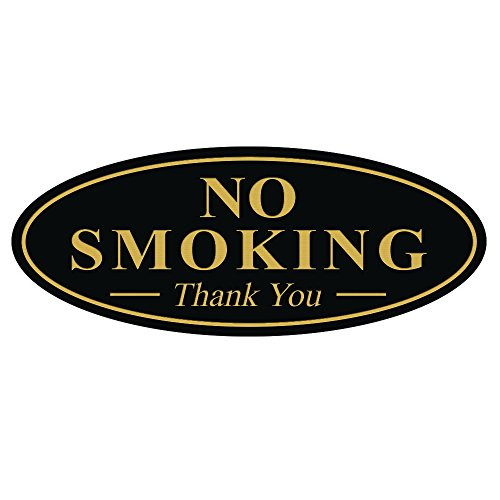 All Quality Oval NO Smoking Thank You Sign - Black/Gold Large