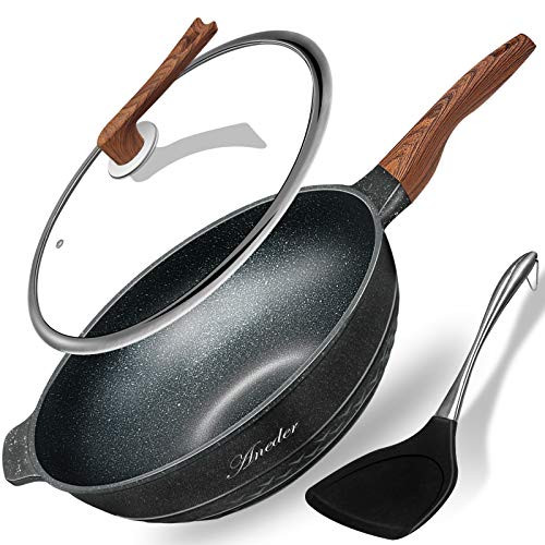 Wok Pan Nonstick 13.4 Inch Skillet- Aneder Frying Pan with Lid and Spatula Wok Pans for Cooking Electric- Induction and Gas Stoves- Oven Safe Wok Pan Nonstick 13.4 Inch Skillet- Aneder Frying Pan with Lid and Spatula Wok Pans for Cooking Electric- Induction and Gas Stoves- Oven Safe