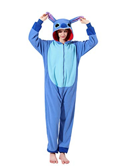 Unisex-Adult Onesie Pajamas Stitch Animal Sleepwear for Halloween Party Costumes-Daily Cartoon Outfit -Zipper Stitch Onesie- Large-