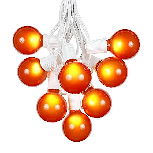 G50 Patio String Lights with 25 Orange Globe Bulbs  Wedding Outdoor String Lights  Market Bistro Cafe Hanging String Lights  Patio Garden Umbrella Globe Lights - White Wire - 25 Feet