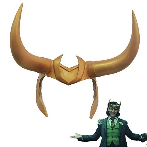 ZMJ Loki Helmet with Horns Latex Costume Mask Accessory Headpiece Halloween Props Yellow