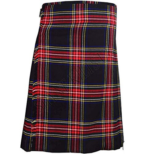 Black Stewart Men's 5 Yard Scottish Kilts Tartan Kilt 13oz Highland Casual Kilt -44inch- Black Stewart Men's 5 Yard Scottish Kilts Tartan Kilt 13oz Highland Casual Kilt -44inch-