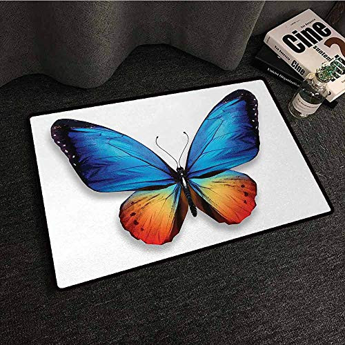 Floor Mat Kitchen Long Carpet Butterfly-Big Butterfly Manifests Never Ending Cycle of Life Self Transformation-Orange Blue Black-W16inchxL24inch Indoor Outdoor Rugs