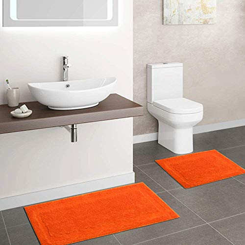 SHACOS Super Soft Bathroom Rugs Set of 2 Pieces 20x32 Plus 20x47 inch Bath Runner Bath Mat Non Slip Plush Bath Rug Absorbent Bathroom Carpet Machine Wash Dry- Orange