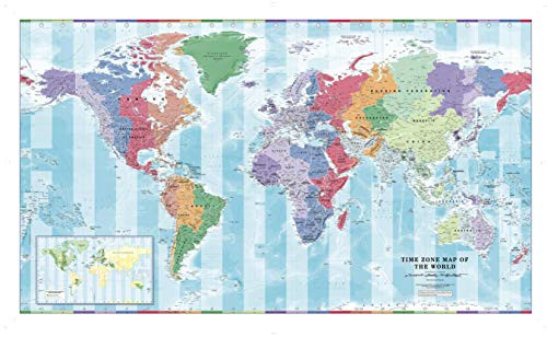 Time Zone Wall Map of The World - Large - 53.75inch x 31.5inch -Laminated-