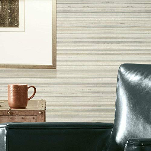 RoomMates RMK11669RL Taupe Faux Bamboo Grasscloth Peel and Stick Wallpaper