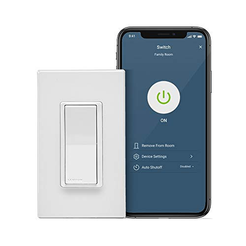 Leviton D215S-2RW Decora Smart Wi-Fi Switch -2nd Gen-- Works with Hey Google- Alexa- Apple HomeKit/Siri- and Anywhere Companions- No Hub Required- Neutral Wire Required- White