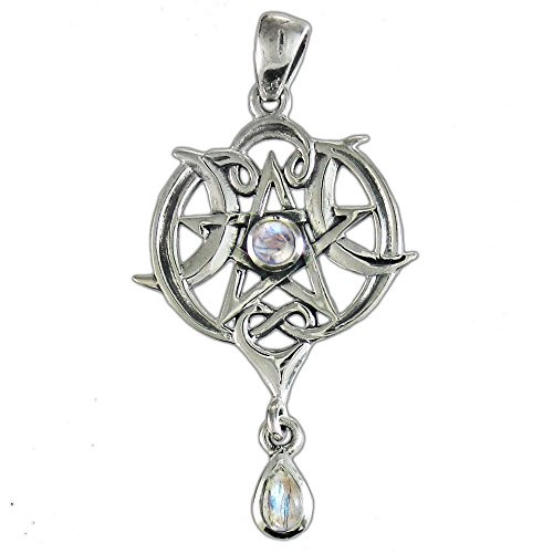 Sterling Silver Small Celtic Knot Heart Pentacle Pendant with Natural Rainbow Moonstone