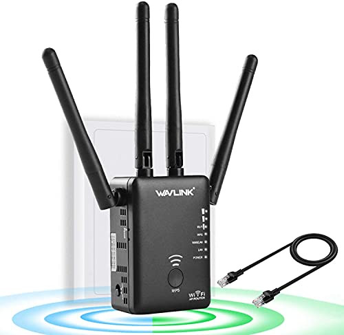WiFi Extender-WAVLINK 1200M High Power WiFi Range Extender with Router Function-WiFi Booster 2.4GPlus5GHz WPS WiFi Repeater with 4 External Antennas-Wireless Router with 2 Ethernet Port -Black-