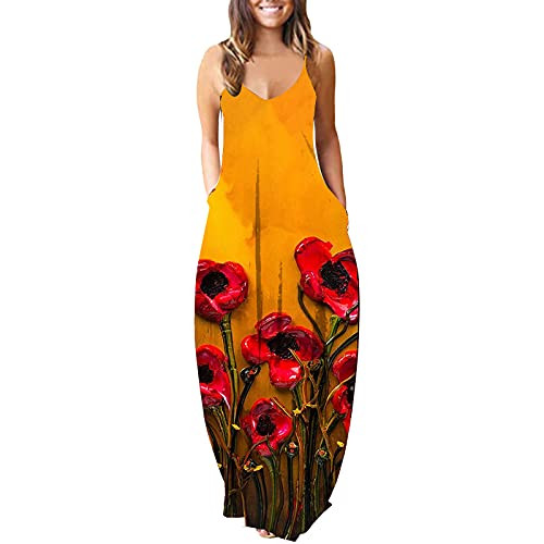 Tavorpt Dress for Women- Women's Summer Sleeveless Floral Print Loose Plain Maxi Dress Casual Long Dress with Pockets Tavorpt Dress for Women- Women's Summer Sleeveless Floral Print Loose Plain Maxi Dress Casual Long Dress with Pockets