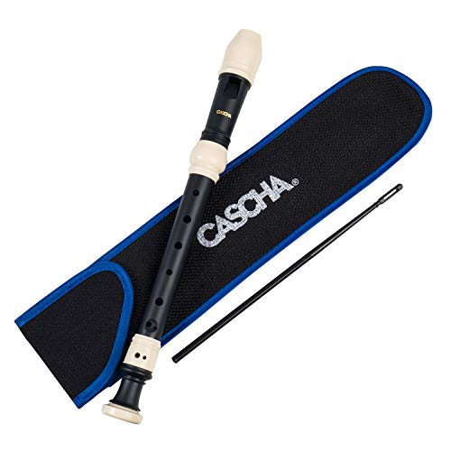 CASCHA soprano recorder made of plastic- flute for beginners- set with bag- recorder cleaner and fingering chart- baroque fingering- black matt