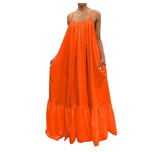 IXnzadn Women Solid Color Long Dresses Sleeveless Off Shoulder Spaghetti Strap Dress Casual Loose Big Swing Maxi Dress Orange IXnzadn Women Solid Color Long Dresses Sleeveless Off Shoulder Spaghetti Strap Dress Casual Loose Big Swing Maxi Dress Orange