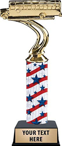 Crown Awards 11inch Custom School Bus Trophies - Patriotic School Bus Award Trophy