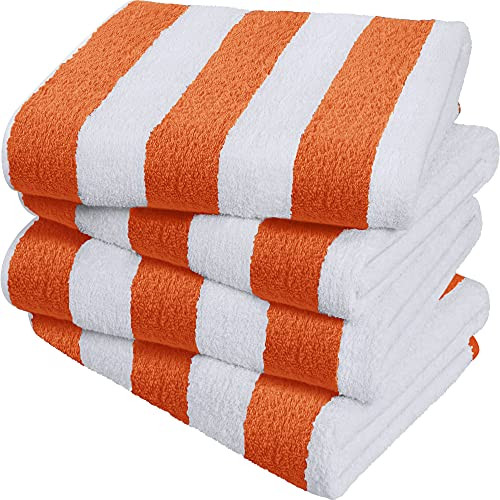 Utopia Towels Cabana Stripe Beach Towels- Orange- -30 x 60 Inches- - 100 percent Ring Spun Cotton Large Pool Towels- Soft and Quick Dry Swim Towels -Pack of 4-