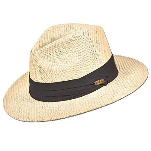 Panama Jack Matte Toyo Straw Safari Sun Hat with 3-Pleat Ribbon Band -Black Band- Large/X-Large-