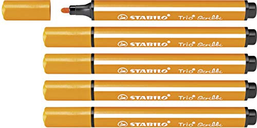 STABILO Trio Scribbi Triangular Felt Tip Pens with Spring-Loaded Tip - Orange- Box of 5