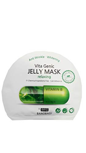 4 Mask sheets of BANOBAGI Vita Genic Jelly Mask Relaxing. Anti Wrinkle- Whitening- Calm and Balance. Jeju Aloe- Cotton 100 percent- No Fragrance. -30 ml./ sheet-