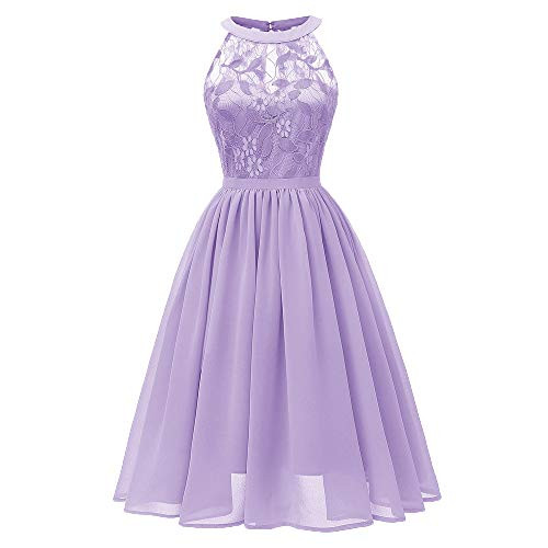 F_Gotal Women's Vintage Tea Dress Floral Lace Neckline Halter Sleeveless Cocktail Formal Swing Dress Evening Party Dress Purple F_Gotal Women's Vintage Tea Dress Floral Lace Neckline Halter Sleeveless Cocktail Formal Swing Dress Evening Party Dress Purple