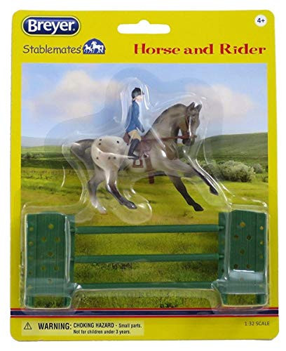 REEVES INTERNATIONAL Breyer Stablemates Fancy Semi Leopard Show Jumping English Appaloosa Horse with Female Rider and Jump