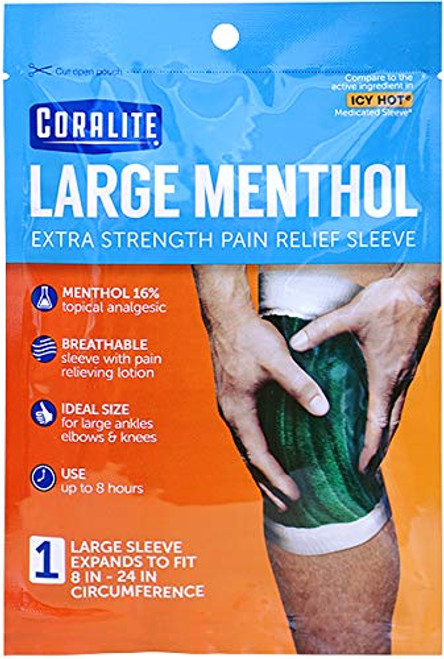 Coralite Pain Relief Sleeve - Extra Strength Menthol Pain Relief Sleeve for Knee Pain Relief- Muscle Pain Relief and for Help with Joint Pain Relief- 1 Sleeve Per Pack -24 Pack-