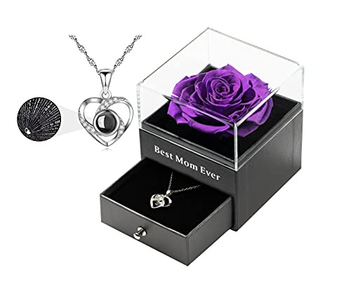 Preserved Real Rose Preserved Rose Flower with Necklace 100 Languages Gift- Enchanted Real Rose Flower for her -Purple- Preserved Real Rose Preserved Rose Flower with Necklace 100 Languages Gift- Enchanted Real Rose Flower for her -Purple-