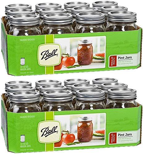 Ball Regular Mouth Pint 16-oz Mason Jar with Lids and Bands -Pack of 24-