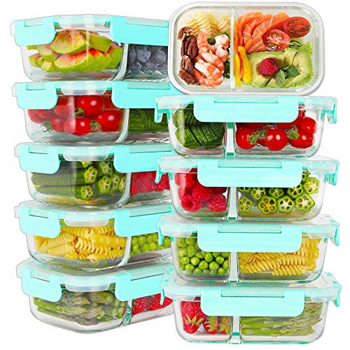 Bayco 10 Pack Glass Meal Prep Containers 2 Compartment- Glass Food Storage Containers with Lids- Airtight Glass Lunch Bento Boxes- BPA-Free and Leak Proof -10 lids and 10 Containers- Bayco 10 Pack Glass Meal Prep Containers 2 Compartment- Glass Food Storage Containers with Lids- Airtight Glass Lunch Bento Boxes- BPA-Free and Leak Proof -10 lids and 10 Containers-