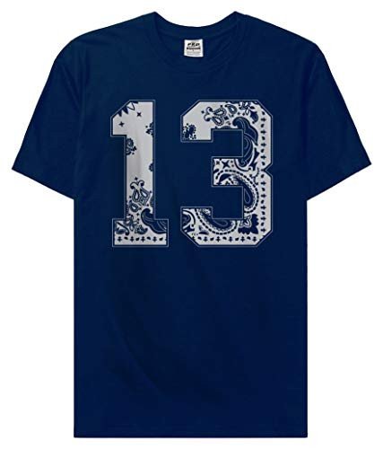 Navy Blue Bandana 13 Jersey T Shirt South Side Gangster Cholo Art Graphic Tee - Navy - L - Large