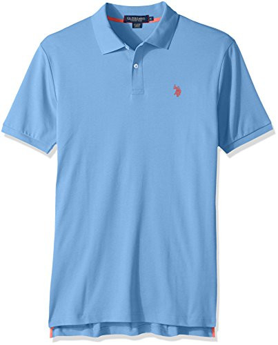 U.S. Polo Assn. Men's Solid Interlock Short-Sleeve Polo Shirt- Blue Coast-3045- Medium