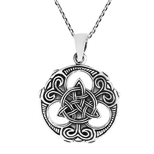 AeraVida Intricately Stylized Trinity Knot or Triquetra .925 Sterling Silver Pendant Necklace